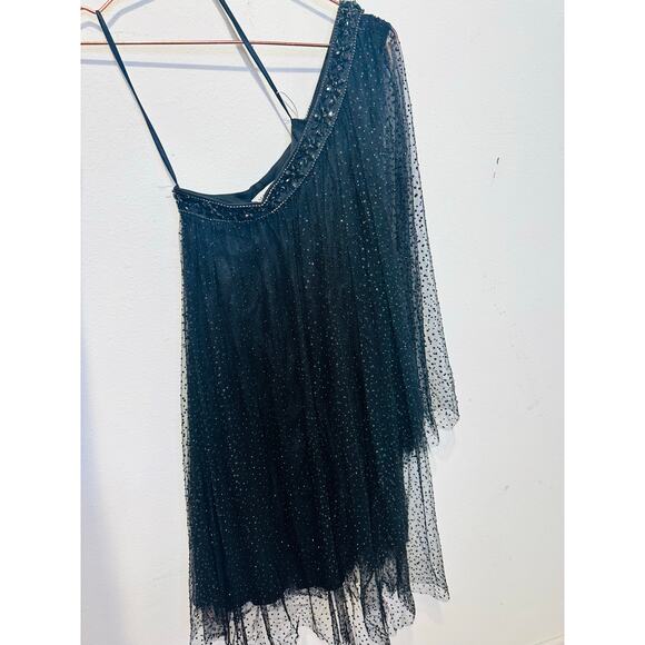 MAC DUGGAL Black One Shoulder Embellished Tulle Mini Party Formal Gown Dress 4 - Picture 3 of 16